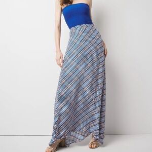 White House Black Market Blue and White Geometric Maxi Skirt